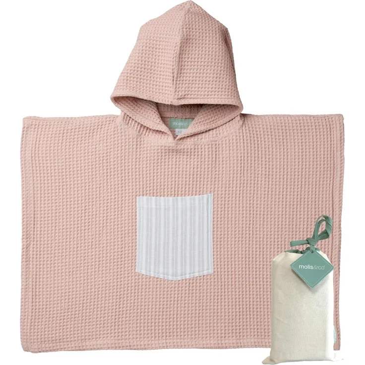 molis&co. Badeponcho für Kinder. Kapuzen-Strandtuch. Leichter und kompakter Bademantel für Kinder. (Altrosa, 7-8 Jahre)
