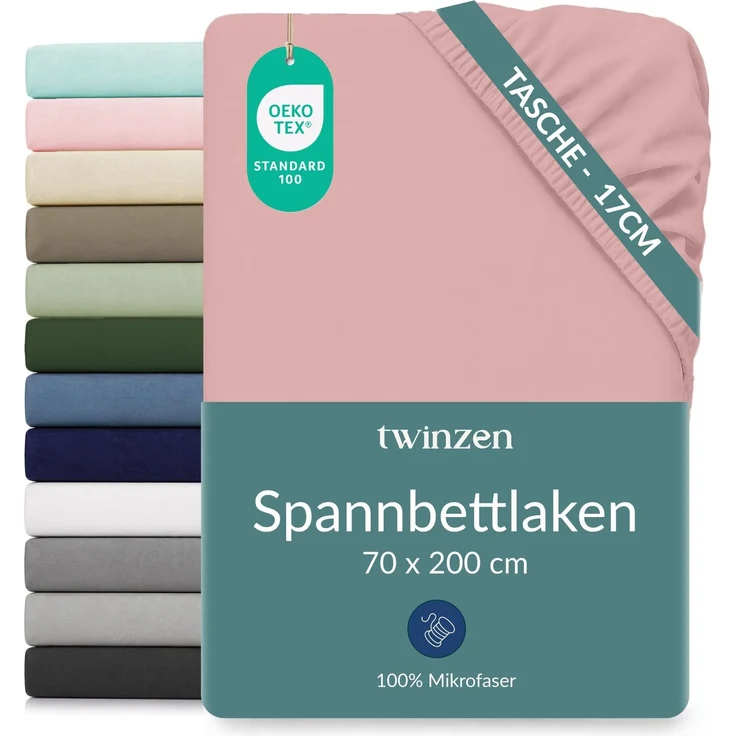 Twinzen Spannbettlaken Mikrofaser 70x200 Rosa Steghöhe 20 cm