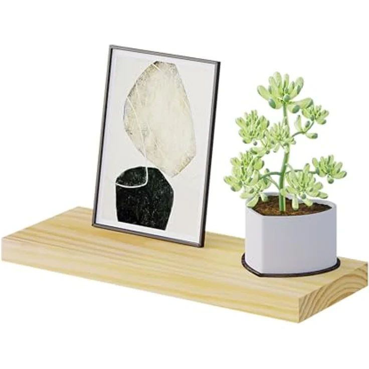 eSituro Wandregal Holz, Regal Wand, Hängeregal, Schweberegal, Regalbrett 40 x 19 x 3,5 cm, Wand Regal, für Küche Wohnzimmer Schlafzimmer, Wandboard mit unsichtbarer Halterung, Holzoptik – Bild 2