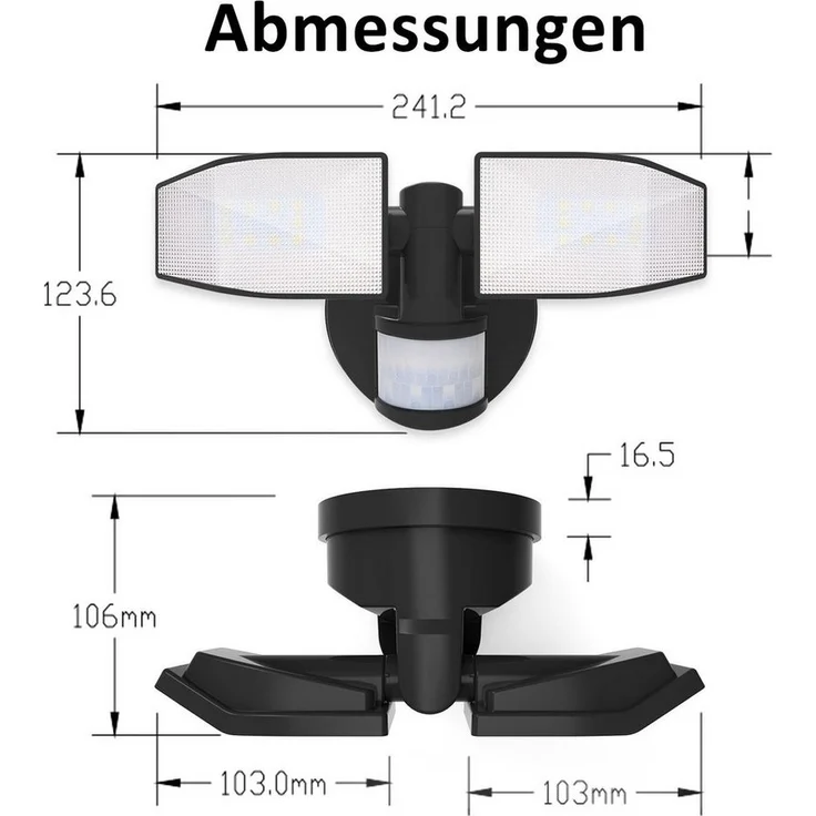 Northpoint LED Wandstrahler Bewegungsmelder 2 Fluter-Köpfe Schwenkbar Batterie 400L – Bild 3
