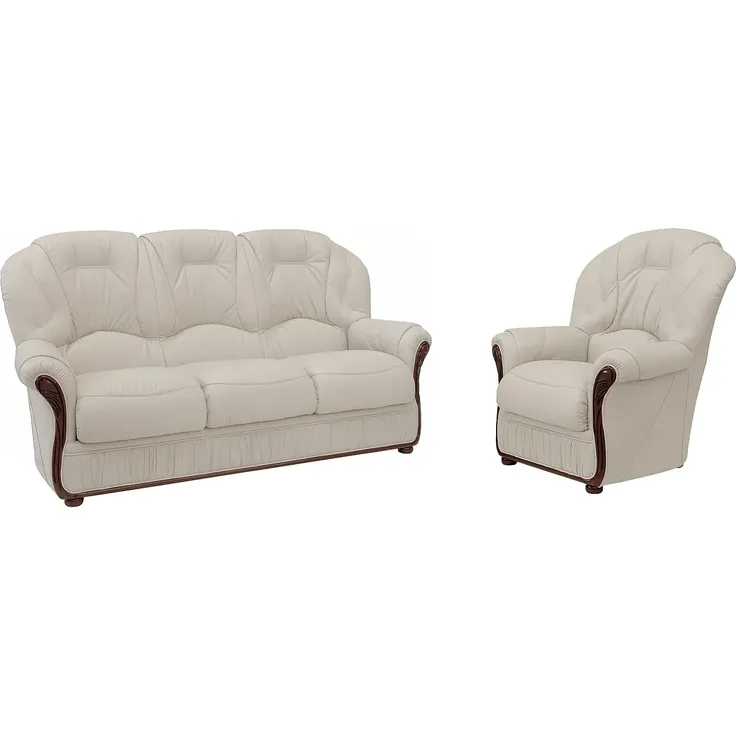 Vente-unique - Ledersofa 3-Sitzer & Ledersessel - Büffelleder - Elfenbeinfarben - DAPHNE