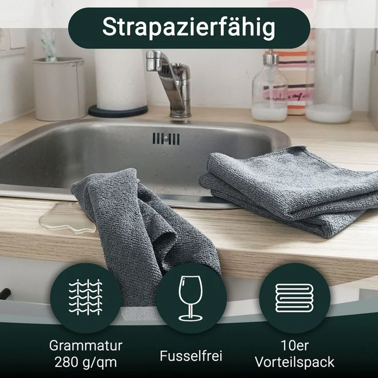 ZOLLNER Geschirrtuch, (Spar-Set, 10-tlg), 32 x 32 cm, 80% Polyester, 20% Polyamid, vom Hotelwäschespezialisten – Bild 2
