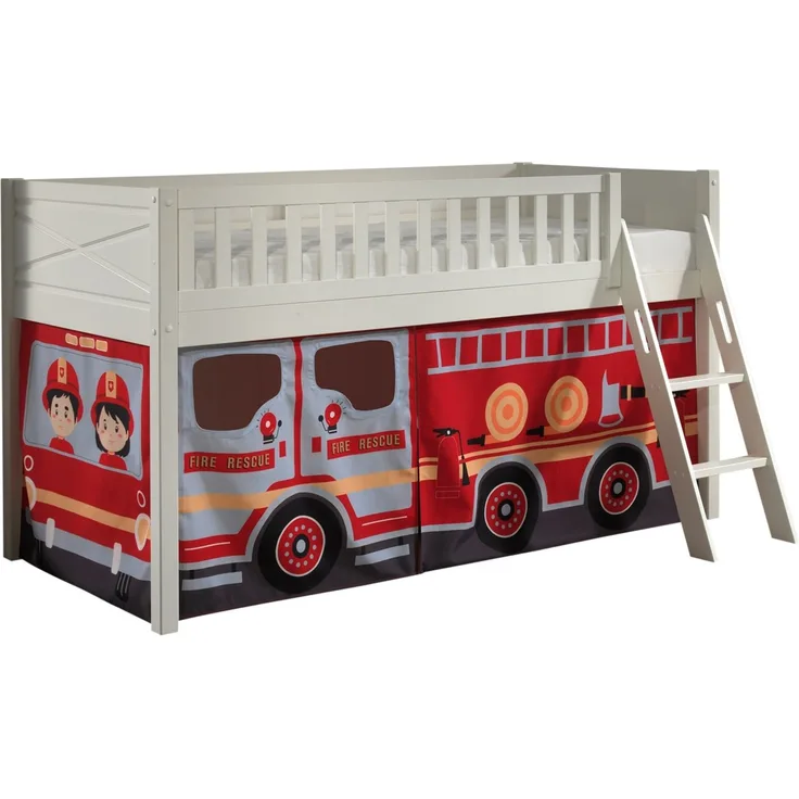Vipack 'Scotty' Spielbett inkl. Lattenrost, Textilset und Leiter in Kiefer Weiß, Fire Rescue