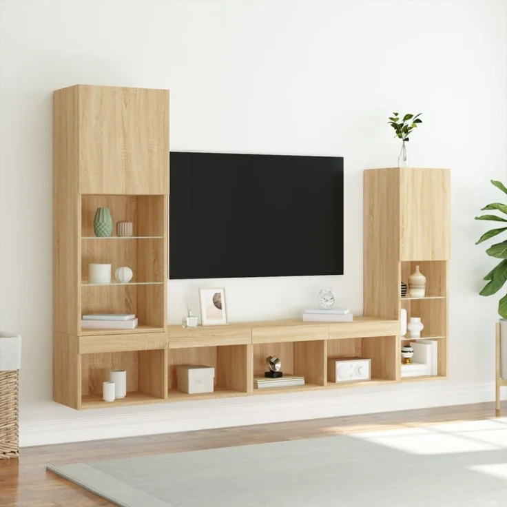 vidaXL 4-tlg. Wohnwand mit LED-Beleuchtung Sonoma-Eiche Holzwerkstoff 3216656 – Bild 7