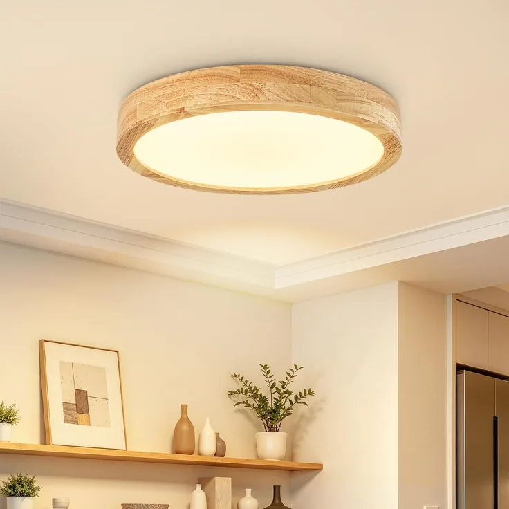 Dehobo Runde LED Deckenleuchte 30 cm 24W Flache Deckenlampe Holz 3000K Warmweiß 3100LM CRI＞83 für Wohnzimmer Schlafzimmer Küche Flur Kinderzimmer Balkon 4cm Höhe