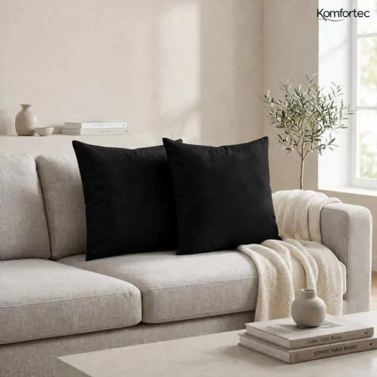 Komfortec Kissenbezug 80x80 cm 2er Set aus Gebürstet Mikrofaser mit Reißverschluss, Atmungskativ und Weich – Schwarz – Bild 7