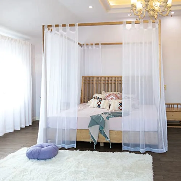 Linentalks transparente Baldachin-Bettvorhänge für King-, Doppel-, Standard- und Einzelbetten, 4-Eck-Bett-Baldachine & Vorhänge, Himmelbett-Vorhänge für Vierpfostenbetten, transparente Vorhänge, weiß – Bild 3