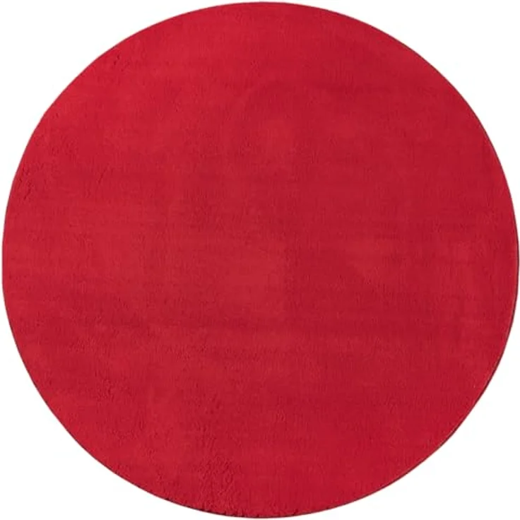 the carpet Relax Rund Teppich, Flauschiger Kurzflor, Anti-Rutsch, Waschbar bis 30 Grad, Felloptik, Rot, 120 x 120 cm – Bild 2