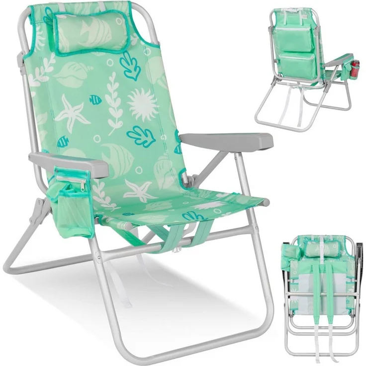HOMECALL Klappstuhl Strandstuhl Leicht Klappbar Camping, 5-fach verstellbare Rückenlehne (Bis150KG Aluminiumrahmen, groBe Kuhitasche und Aufbewahrungstasche, 1 St), Seitentaschen, Kopfstütze, Schultergurten, Handtuchhalter – Bild 1