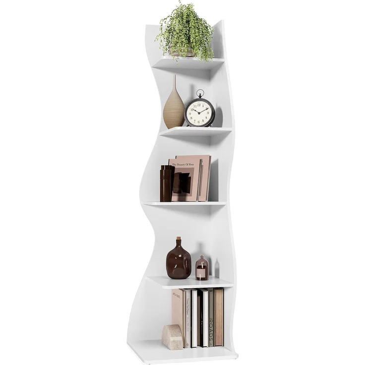 LITTLE TREE Kleines Eckregal, modernes 5-stöckiges Wand-Eck-Bücherregal, stilvolles Bücherregal, Aufbewahrungsregal für kleinen Raum, Wohnzimmer, Schlafzimmer – Bild 1