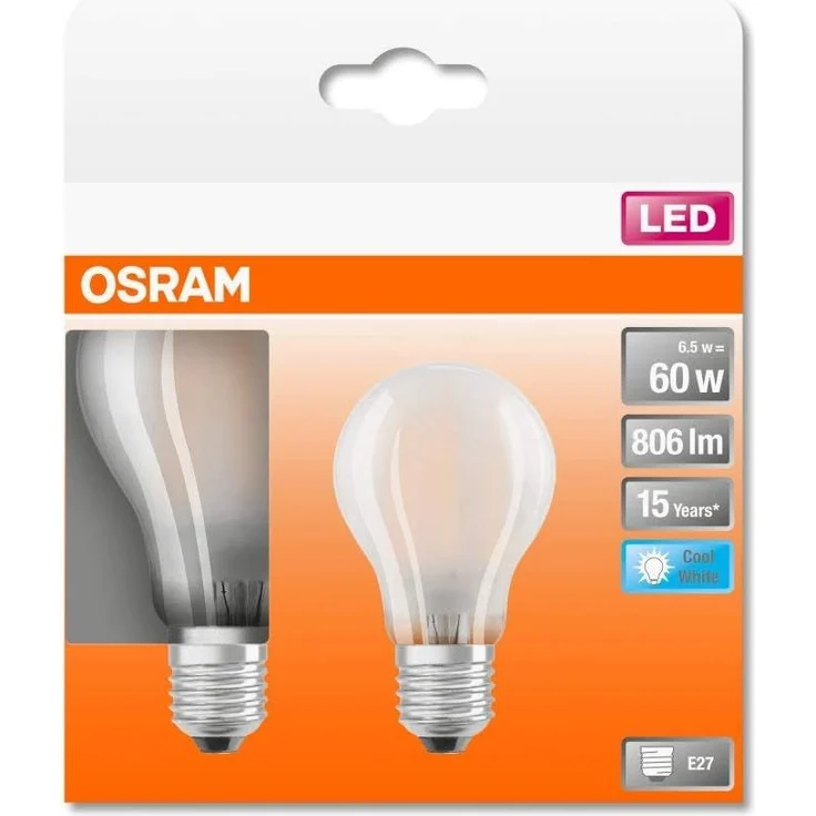OSRAM Filament LED Lampe mit E27 Sockel, klassiche Birnenform, Kaltweiss (4000K), 7 W, Ersatz für 60-W-Glühbirne, matt, LED Filament CLASSIC A – Bild 2
