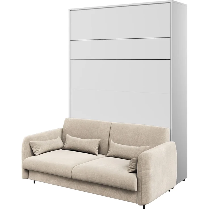 MEBLINI Schrankbett BC-12 - 160x200cm Vertikal - Weiß Matt/Beige mit Matratze - mit Sofa - Wandbett mit Lattenrost - Klappbett mit Schrank - Wandklappbett - Murphy Bed – Bild 1