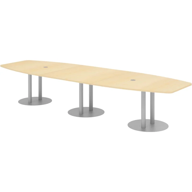 bümö Konferenztisch oval 400x130 cm großer Besprechungstisch in Ahorn, Besprechungstisch mit Gestell in Silber, Meetingtisch für 14 Personen, XXL-Tisch für Besprechungsraum & Meeting, KT40S-3-S
