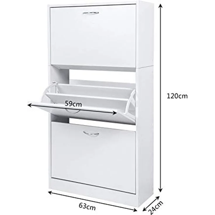 Meerveil Schuhschrank mit 3 Schubladen, Schuhkipper für Flur Eingangsbereich für 12-18 Paar Schuhe, Weiß, 63 x 24 x 120 cm – Bild 4