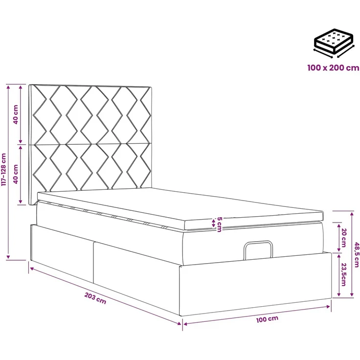 vidaXL Ottoman Bett mit Matratze mit Kopfteil Creme 100 x 200 cm Stoff 3457554 – Bild 12