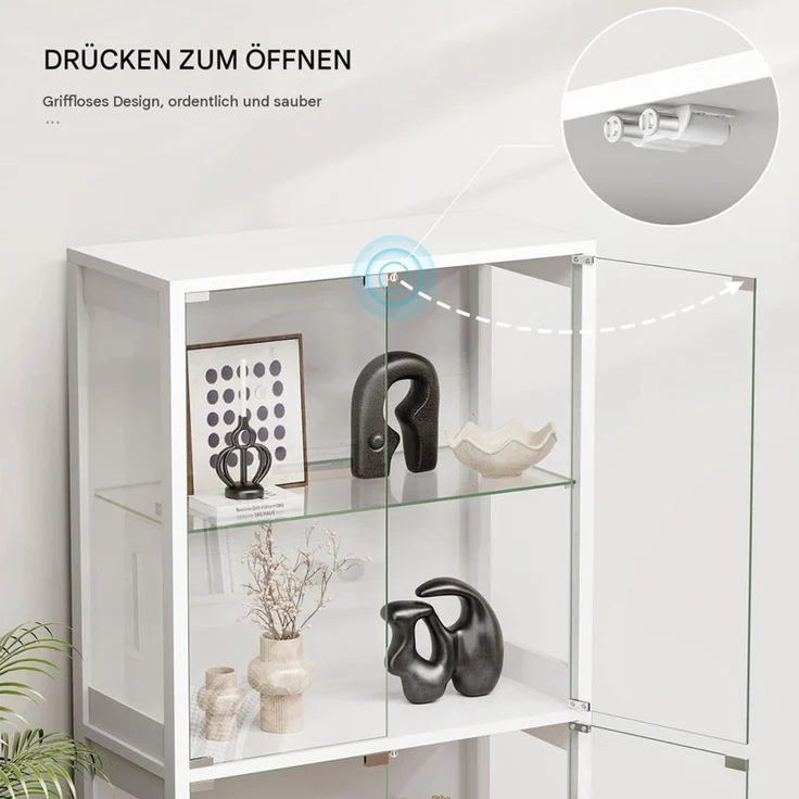 Glasvitrine 75x35x164.5 cm, 4-stöckige Vitrine mit Schublade, LED-Beleuchtung und Bewegungssensor, Weiß – Bild 6
