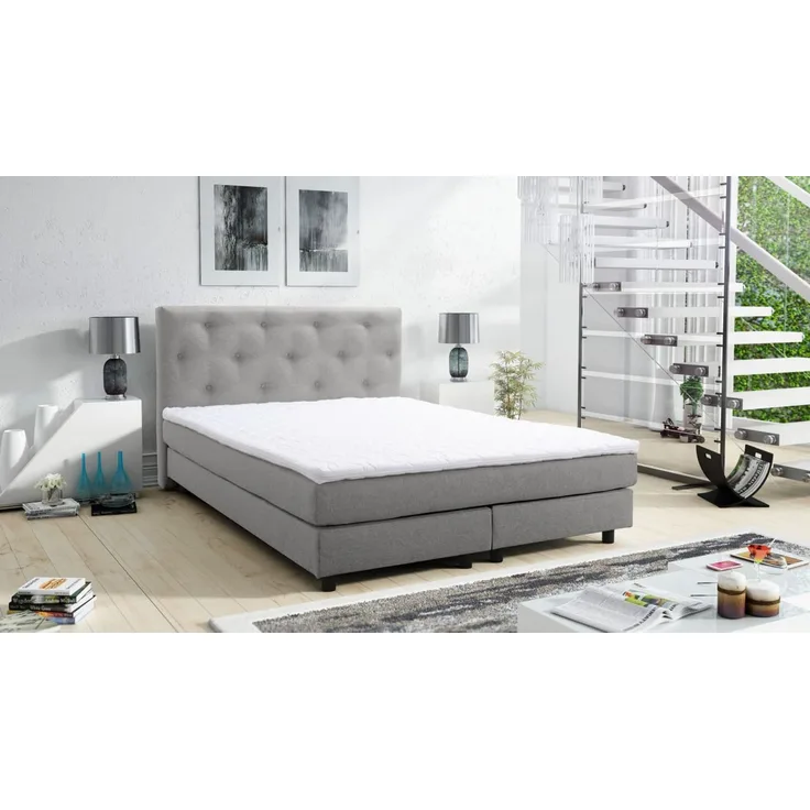 Boxspringbett Boxbett Glenn 1 Chester Hotelbett 140x200 Bett Topper  hellgrau