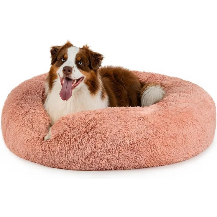 lionto Donutbett für Hunde und Katzen, Flauschiges Hundebett rund für kleine und große Heimtiere, Ø 100 cm, weiches Katzenbett aus kuscheligem Plüsch, Hundekissen mit extra Dicker Füllung, rosa