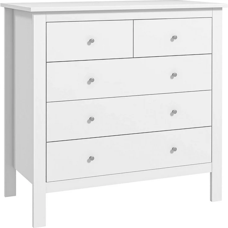 HOMCOM Kommode Beistellschrank mit 5 Schubladen Sideboard mit Anti-Kipp-Schutz (Aufbewahrungsschrank, 1 St, Schubladenkommode), für Schlafzimmer, Wohnzimmer, Weiß 79 x 39,5 x 80,5 cm – Bild 1
