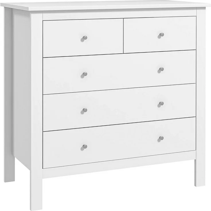 HOMCOM Kommode Beistellschrank mit 5 Schubladen Sideboard mit Anti-Kipp-Schutz (Aufbewahrungsschrank, 1 St, Schubladenkommode), für Schlafzimmer, Wohnzimmer, Weiß 79 x 39,5 x 80,5 cm