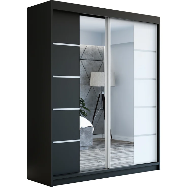 Schwebetürenschrank ERA 2-türig Schrank 160 cm (mit Spiegel) Farbe: Schwarz , weiß – Bild 1