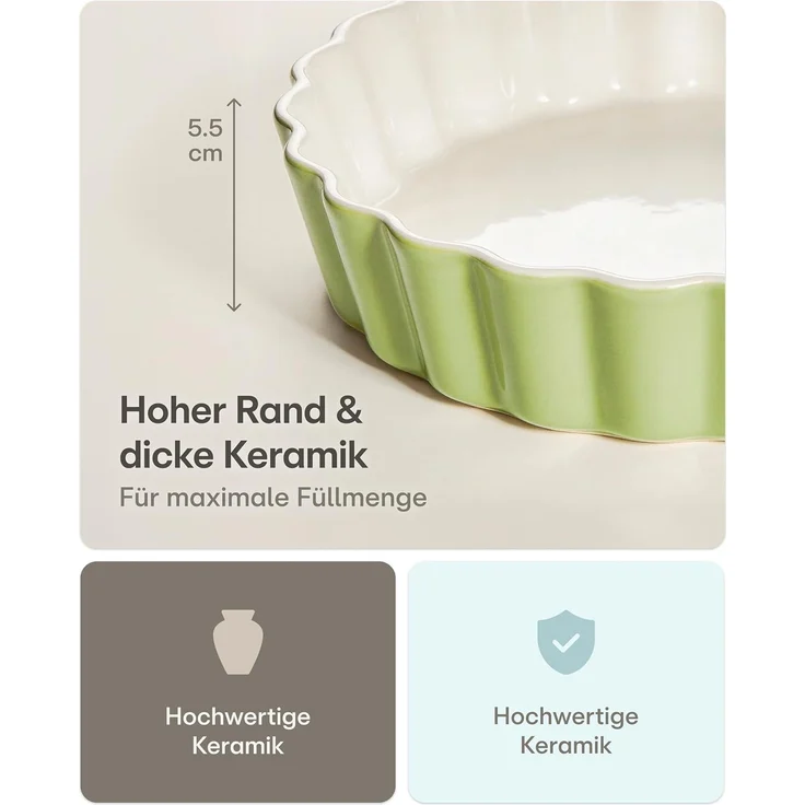 Praknu Auflaufform Tarteform - ø 28cm Hoher Rand - Form für Quiche, Pie, Backform Rund, Porzellan - Keramik, (1-St), Mit Antihaftbeschichtung - Einfach zu Reinigen - Plastikfrei Verpackt – Bild 3