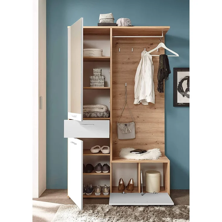 Garderobe ENTRA Kompaktgarderobe Spiegel Paneel Hochschrank Artisan braun weiß – Bild 3