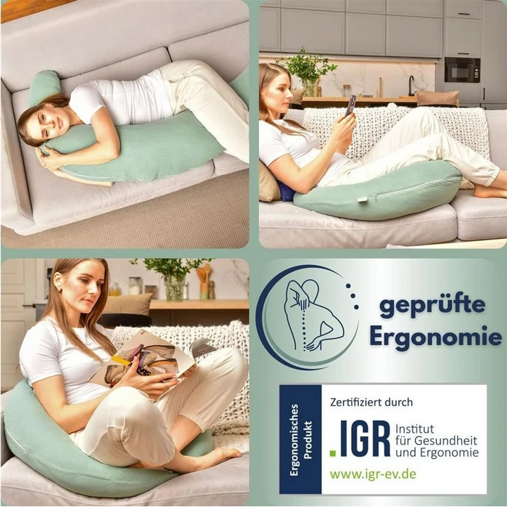 SEI Design Stillkissen Seitenschläferkissen Babynestchen mit EPS Mikroperlen, Schwangerschaftskissen mit Bezug, Schwangerschaftskissen mit Bezug, Bezug 100% Baumwolle – Bild 3
