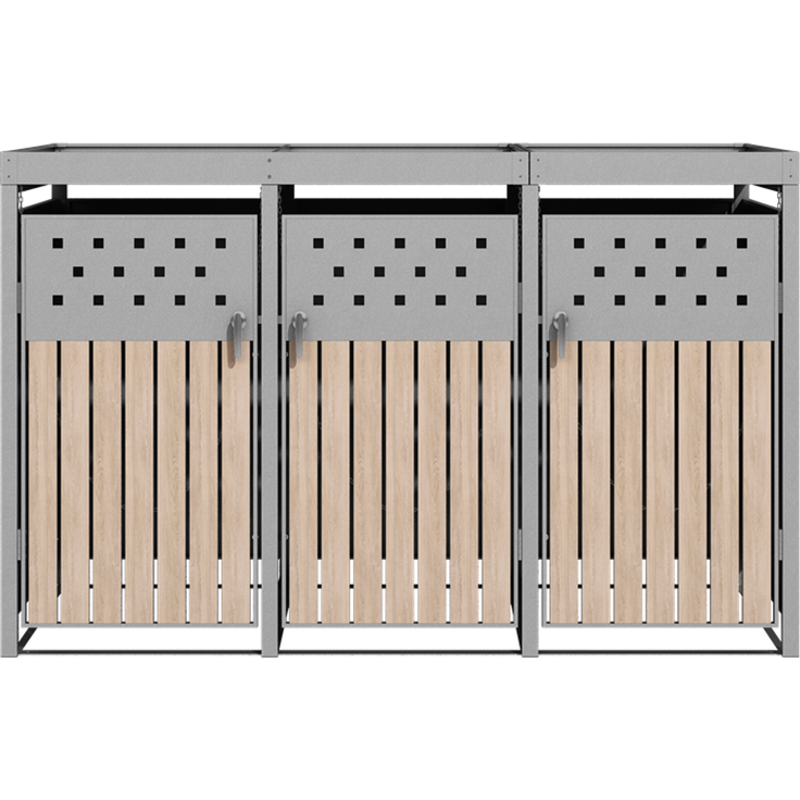 Mülltonnenbox Müllbox Mülltonnenverkleidung 3 Türen Pflanzdach verzinkt RAL9007 – Bild 5