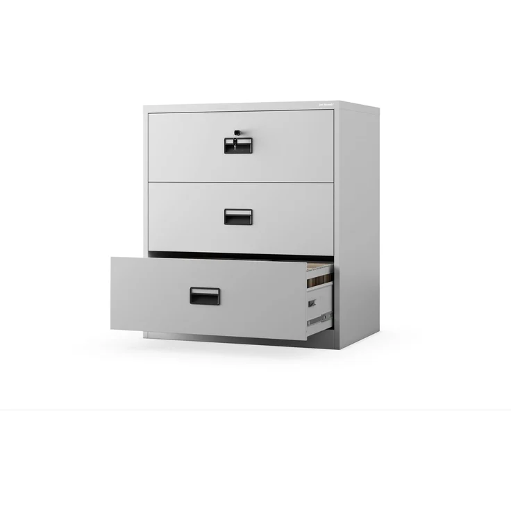 Jan Nowak Aktenschrank Metall abschließbar 102x90x60 cm mit 3 Schubladen | Vollauszug, Zentralverschluss, Kippschutz, Büro, Archiv, Homeoffice