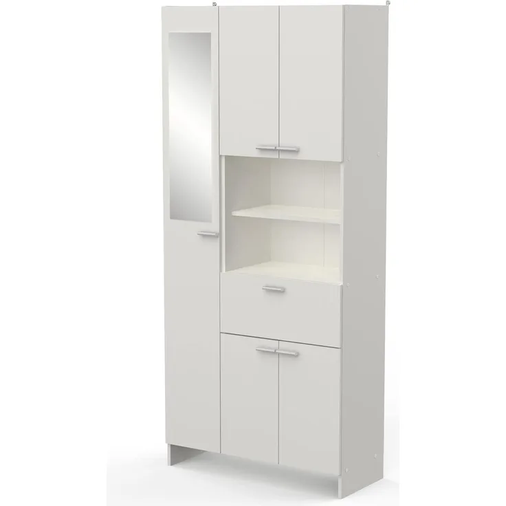 habeig Badschrank Coral weiß Hochschrank Badezimmerschrank Regal Spiegel Hängeschrank (#73 185 x 82 x 34 cm)