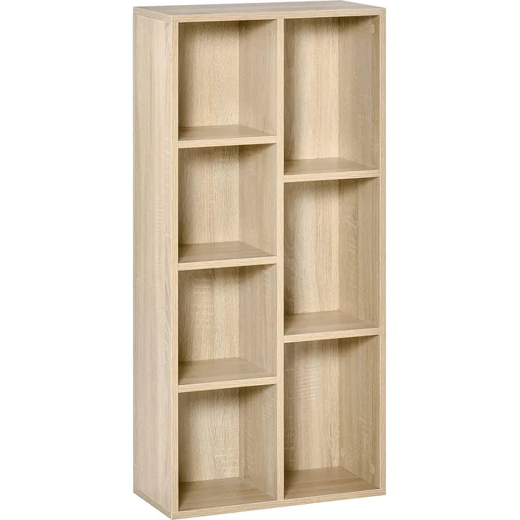 HOMCOM Bücherregal Wohnzimmerregal Bücherschrank Standschrank mit 7 Fächern Eiche Spanplatte 50 x 24 x 106 cm