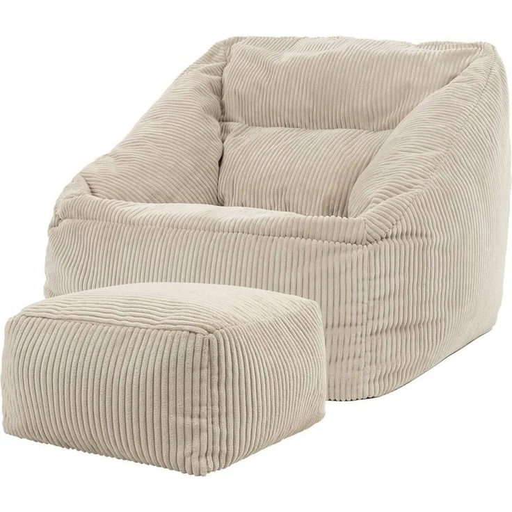 icon Sitzsack Riesen Sessel aus Cord Flauschig „Natalia" mit Hocker (Spar-Set, 1 x Sitzsack-Sessel, 1 x Fußhocker), Sitzsack XXL, Made in Germany, für Erwachsene & Kinder, für Wohnzimmer – Bild 1