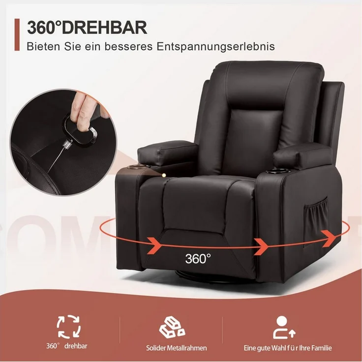 COMHOMA Relaxsessel TV-Sessel aus Stoff/Kunstleder mit Liegefunktion Fernsehsessel (Relaxsessel mit Liegefunktion), mit Wippfunktion und Relaxfunktion – Bild 4