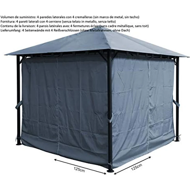 QUICK STAR 4 Seitenteile für Pavillon Paris 3x3m, Seitenwandset in Platingrau, 100% Polyester, inklusive Reißverschlussbefestigung – Bild 2