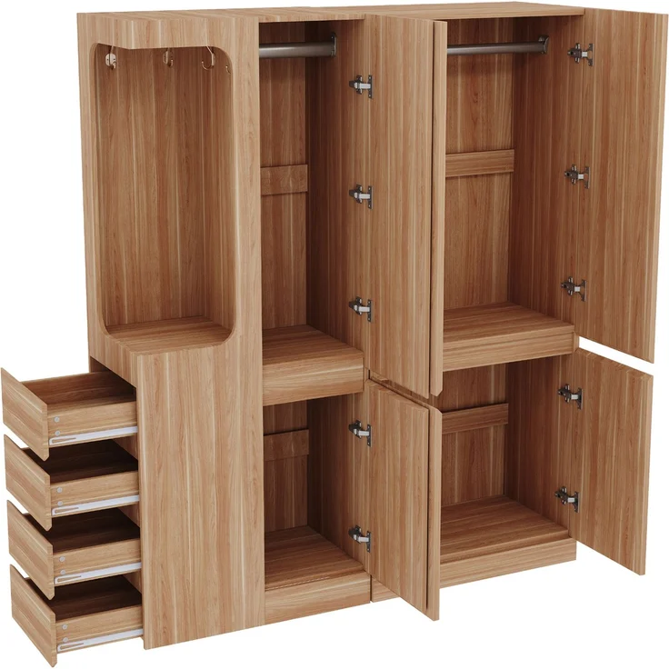 CHICFURN Kleiderschrank 140x170x40 cm aus Holz mit Schubladen und offenem Hängebereich Naturholz – Bild 6
