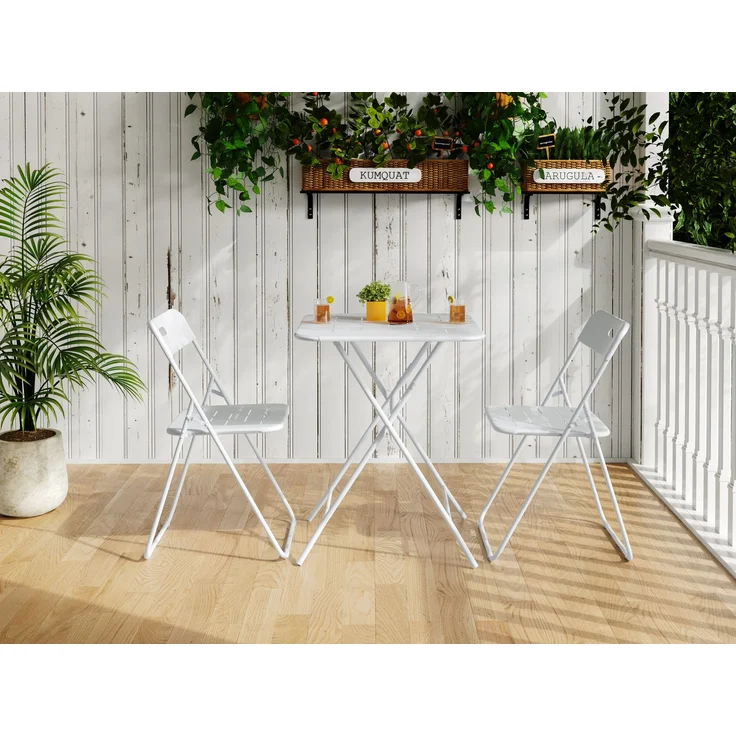 Dreiteiliges, faltbares Bistro-Set für den Außenbereich, wetterfest, weiß, 104 x 62 x 13,5 cm, YOUDENOVA – Bild 1