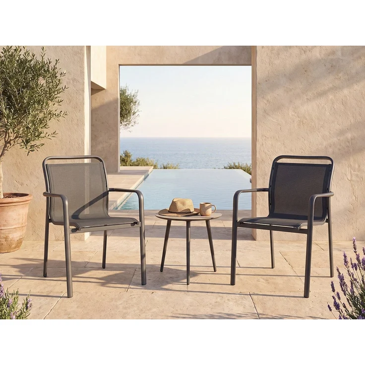 Vente-unique - 2er-Set Stapelbare Gartenstühle aus Aluminium und Textiline - Dunkelgrau - VELYRA von MYLIA – Bild 2