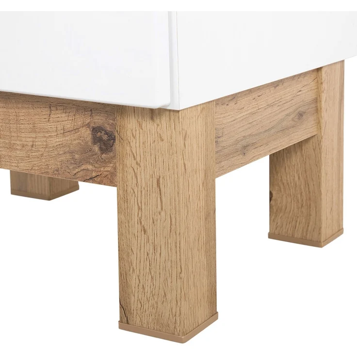 Badezimmer Hochschrank SOLNA-56 Hochglanz weiß mit Wotaneiche, B x H x T ca. 35 x 187 x 33cm – Bild 5
