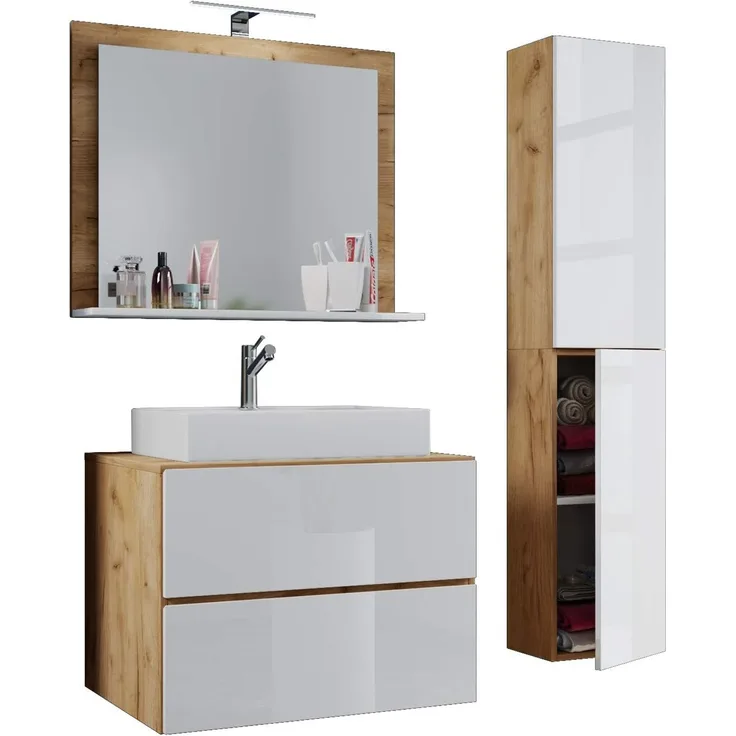 VCM Badmöbel Waschtisch Lendas 915295 Honig-Eiche / Weiß H. 150 x B. 93 x T. 51 cm