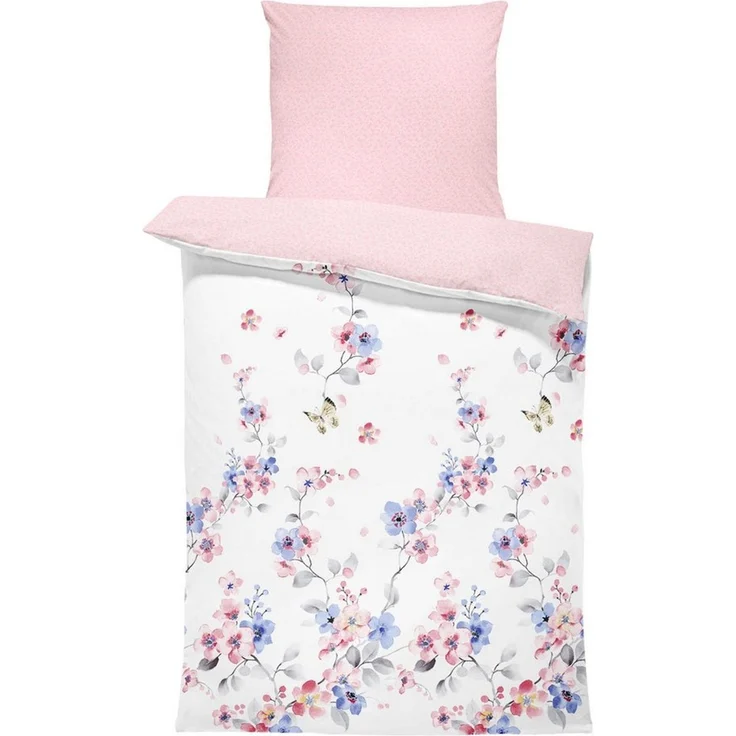 One Home Bettwäsche Schmetterlinge, Renforcé, 2 teilig, Blumen geblümt florales Design Schmetterlinge, Wende – Bild 1