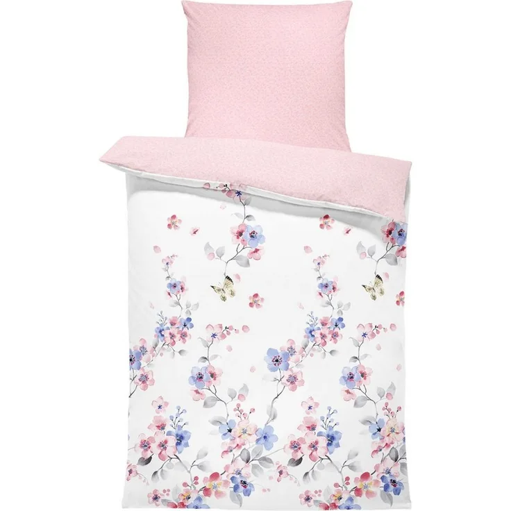One Home Bettwäsche Schmetterlinge, Renforcé, 2 teilig, Blumen geblümt florales Design Schmetterlinge, Wende