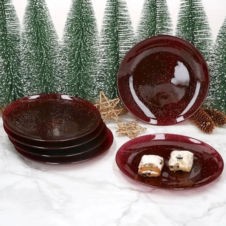 MamboCat Frühstücksteller 6x Suez Kuchenteller Ø21,2cm Glas Rot Glitzer Dessert Weihnachten – Bild 2