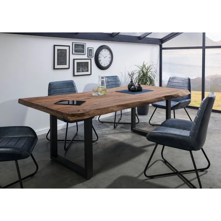 Baumtisch Sheesham 180x90x77 grau gebeizt / U-Beine anthrazit matt FREEFORM 5 – Bild 9