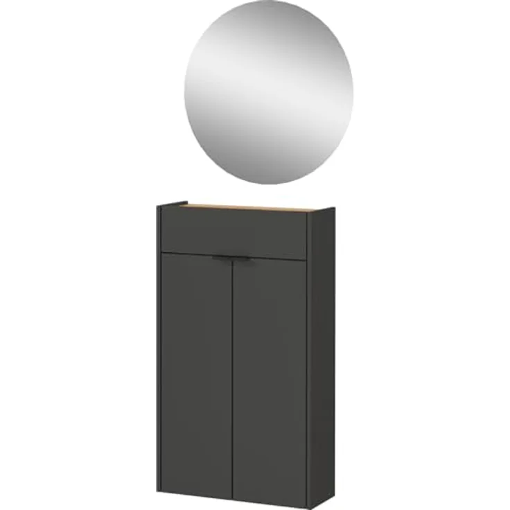 XXXL GW-Ameca Garderobe, 2-teilig in Graphit und Eiche mit Schuhschrank und Spiegel, 56x200x22 cm