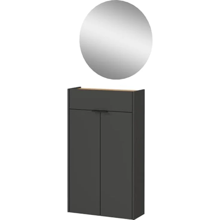 XXXL GW-Ameca Garderobe, 2-teilig in Graphit und Eiche mit Schuhschrank und Spiegel, 56x200x22 cm – Bild 1