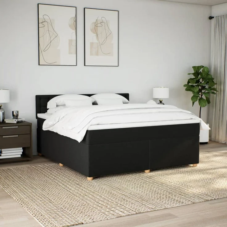 vidaXL Boxspringbett mit Matratze Schwarz 180x200 cm Stoff 3289075 – Bild 4
