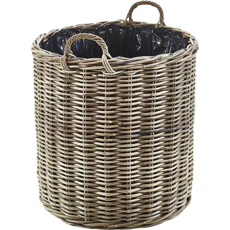 Kobolo Pflanzkübel Pflanzkorb aus grauem Rattan mit Folie groß