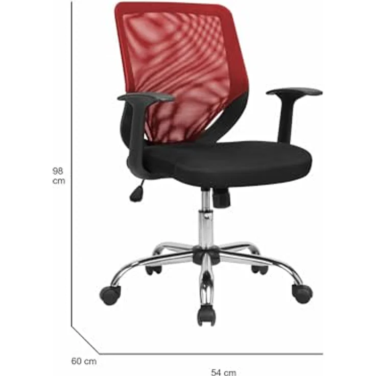 Dmora Bürostuhl Albany, Chefsessel aus Netzstoff mit Armlehnen, ergonomischer Bürositz, 60 x 54 x 90/98 cm, Schwarz und Rot – Bild 4