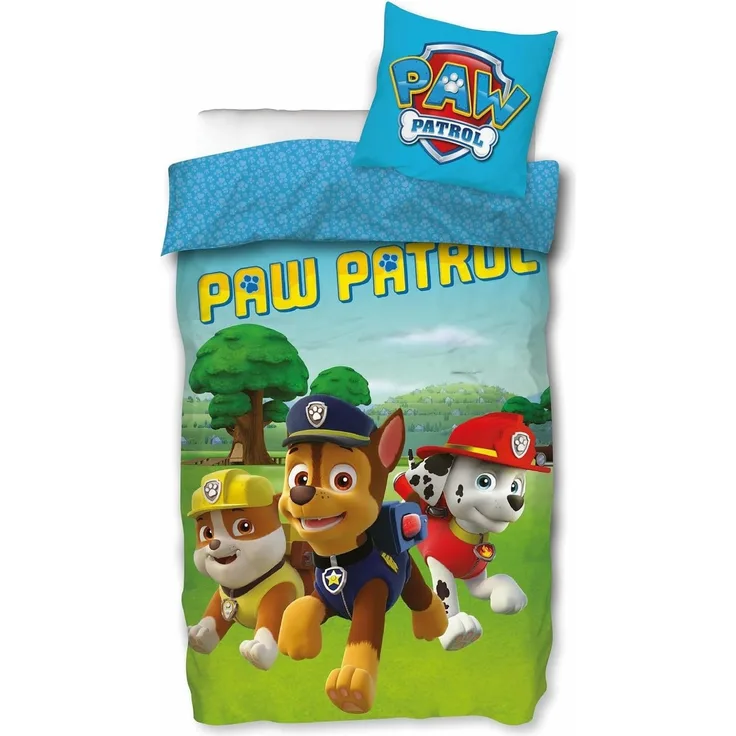 PAW PATROL Bettwäsche Kinder 135x200 cm 80x80 cm Jungen 100% Baumwolle | Kinder-Bettwäsche-Set für Jungen | Grüne Hell-Blaue Wende-Bettwäsche Deutsche Standardgröße mit ÖKO-TEX Siegel